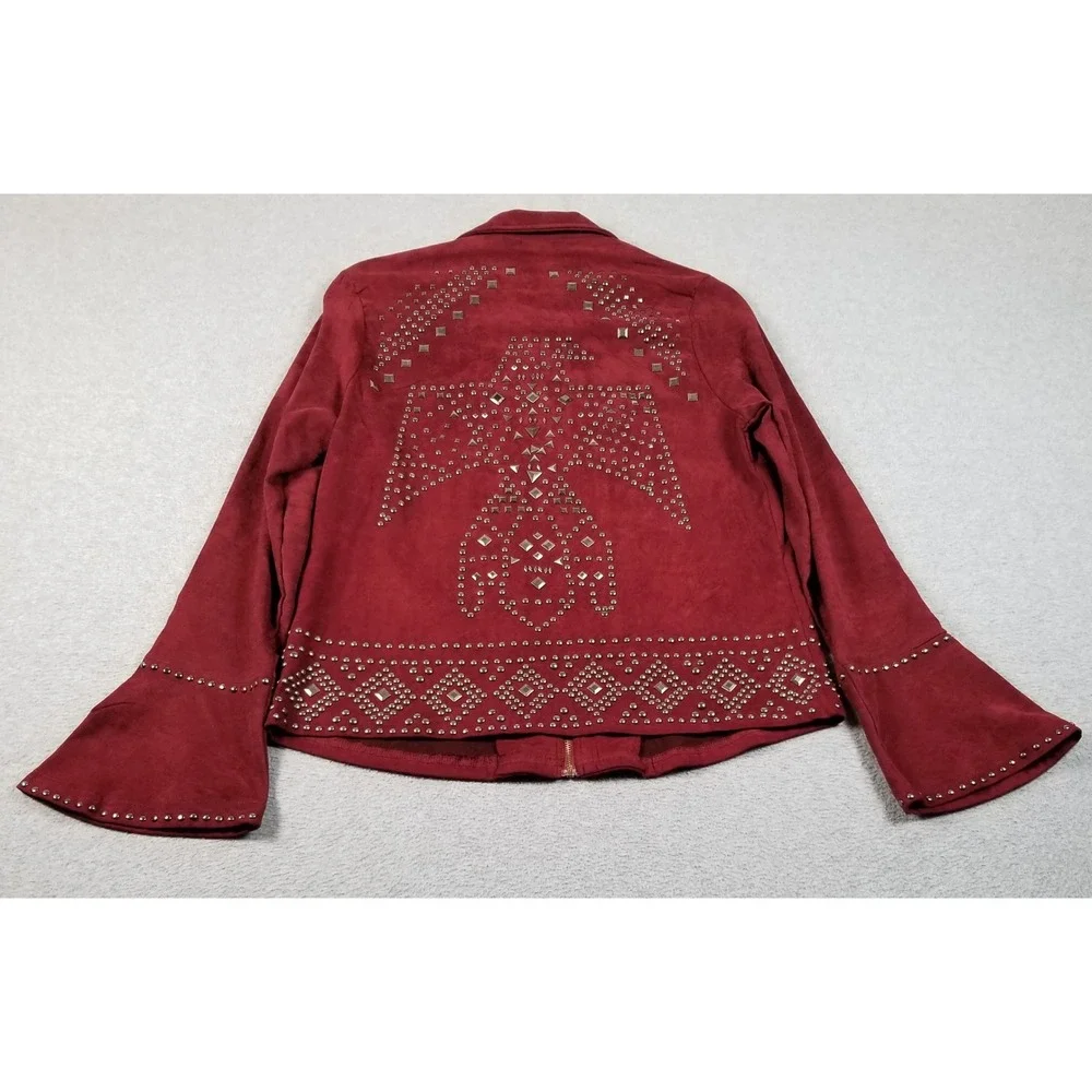 Rockin' C Jacket Women's Large L Red Studded Faux Suede Western Thunderbird Bell